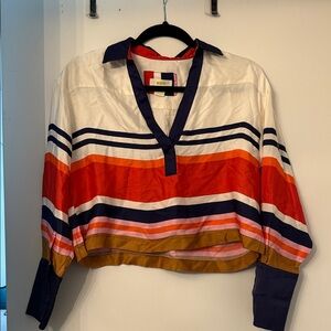 NWOT Mauve by Anthropology Colorful Striped V-Neck Top